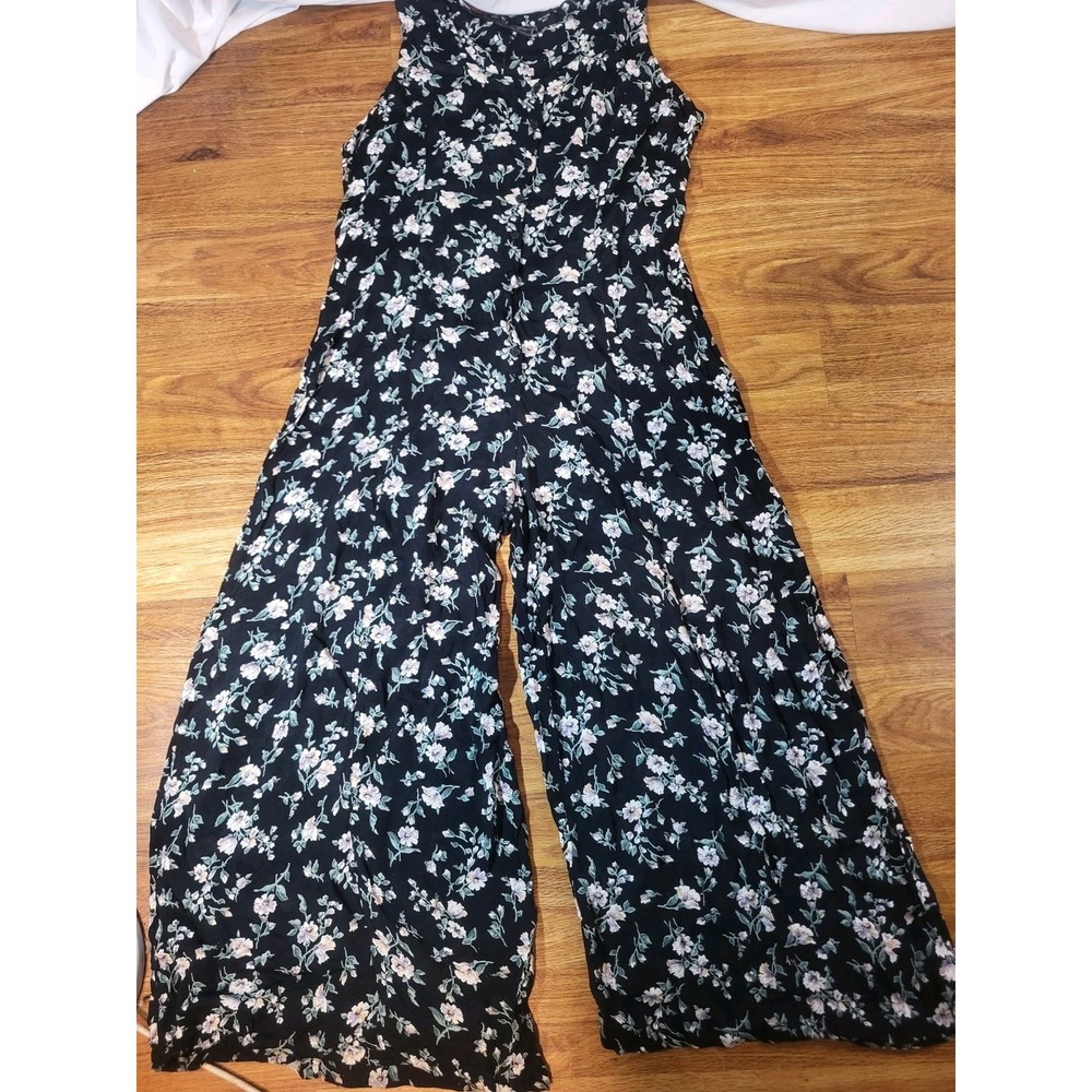 Vintage Neo Nostalgia Size Large Dark Floral Wide Leg Sleeveless Jumpsuit